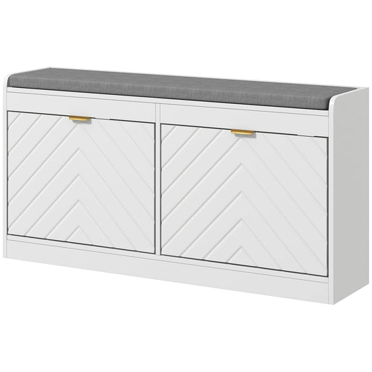 Upholstered Shoe Storage Bench with 2 Drawers - White