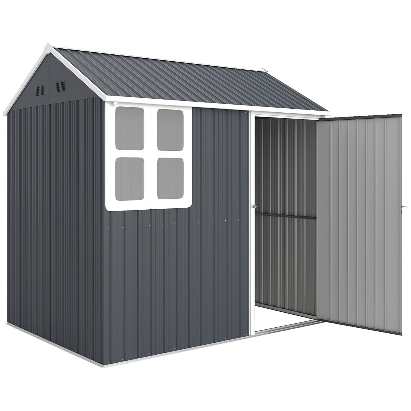 7' x 5.5' Metal Garden Storage Shed, Outdoor Tool Storage House with Lockable Door, Vents, Sloped Roof, Dark Grey
