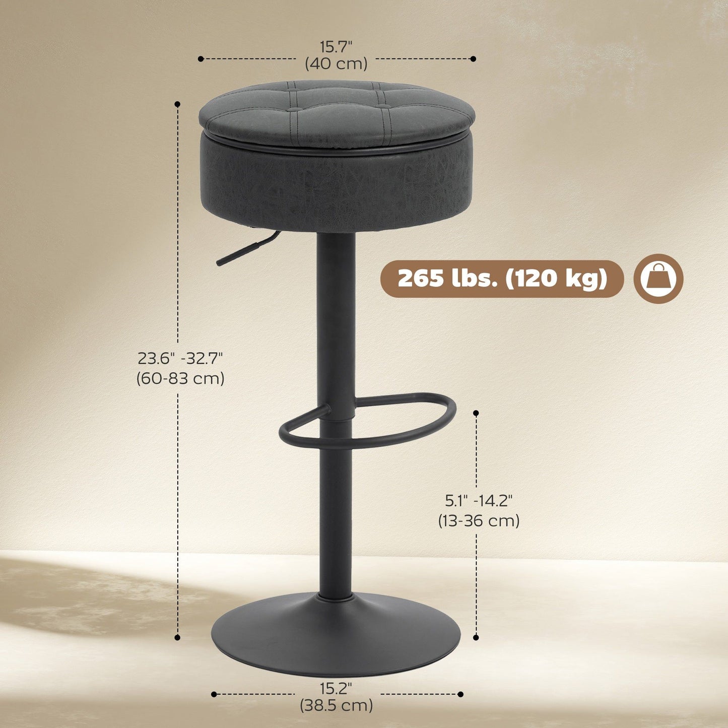 Swivel Bar Stools Set of 2 with Storage - Black