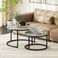 Modern Coffee Table Set of 2, Nesting Side Tables w/ Metal Base for Living Room Bedroom Office Marble Grey