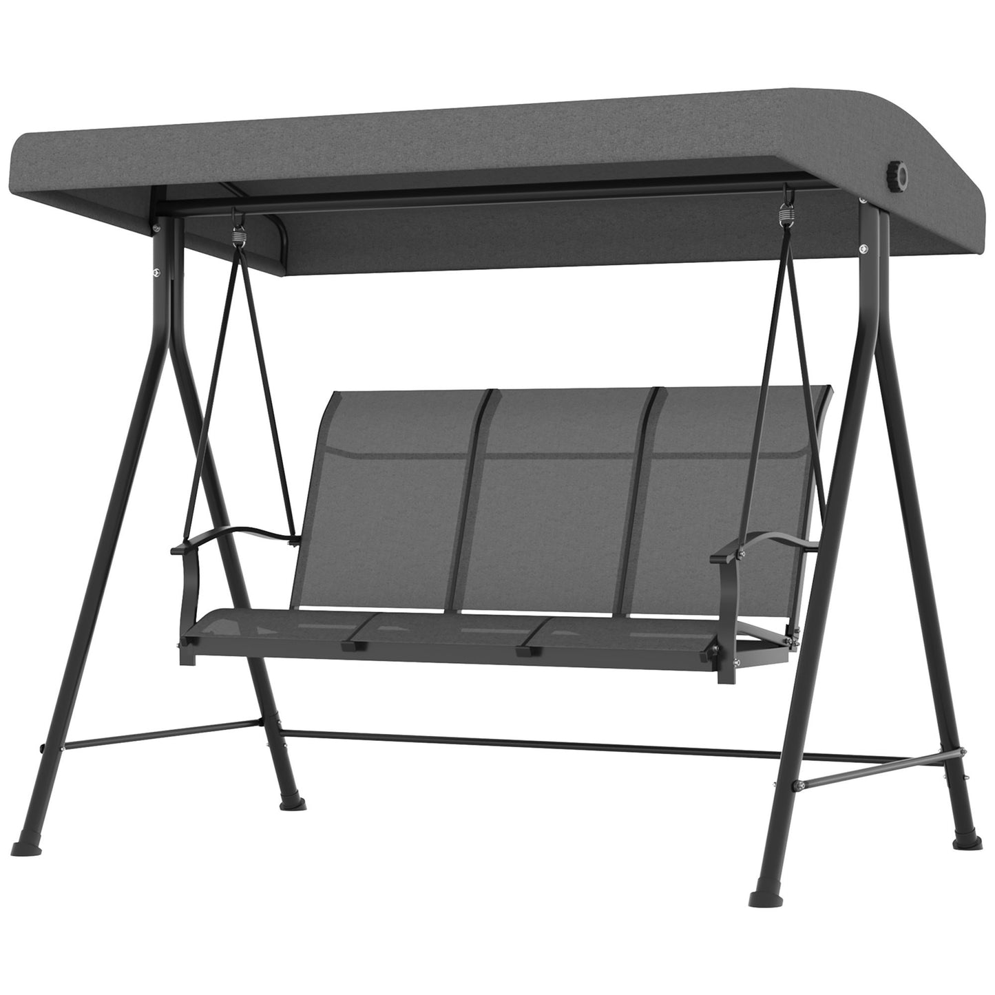 3 Seater Outdoor Swing Chair with Canopy, Metal Porch Swing Bench for Patio, Garden, Backyard, Lawn, Dark Grey
