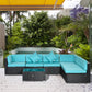 7 Pieces Patio Sofa Outdoor Wicker Sectional Patio Furniture, Deep Coffee & Light Blue