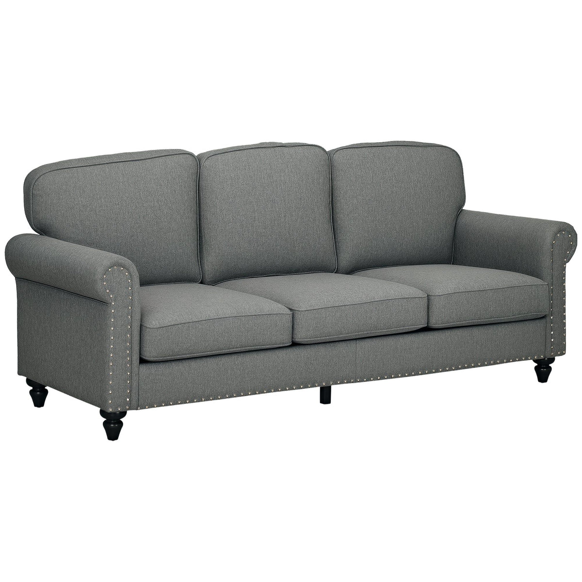 81" 3-Seater Linen Sofa with Nailhead Trim - Grey