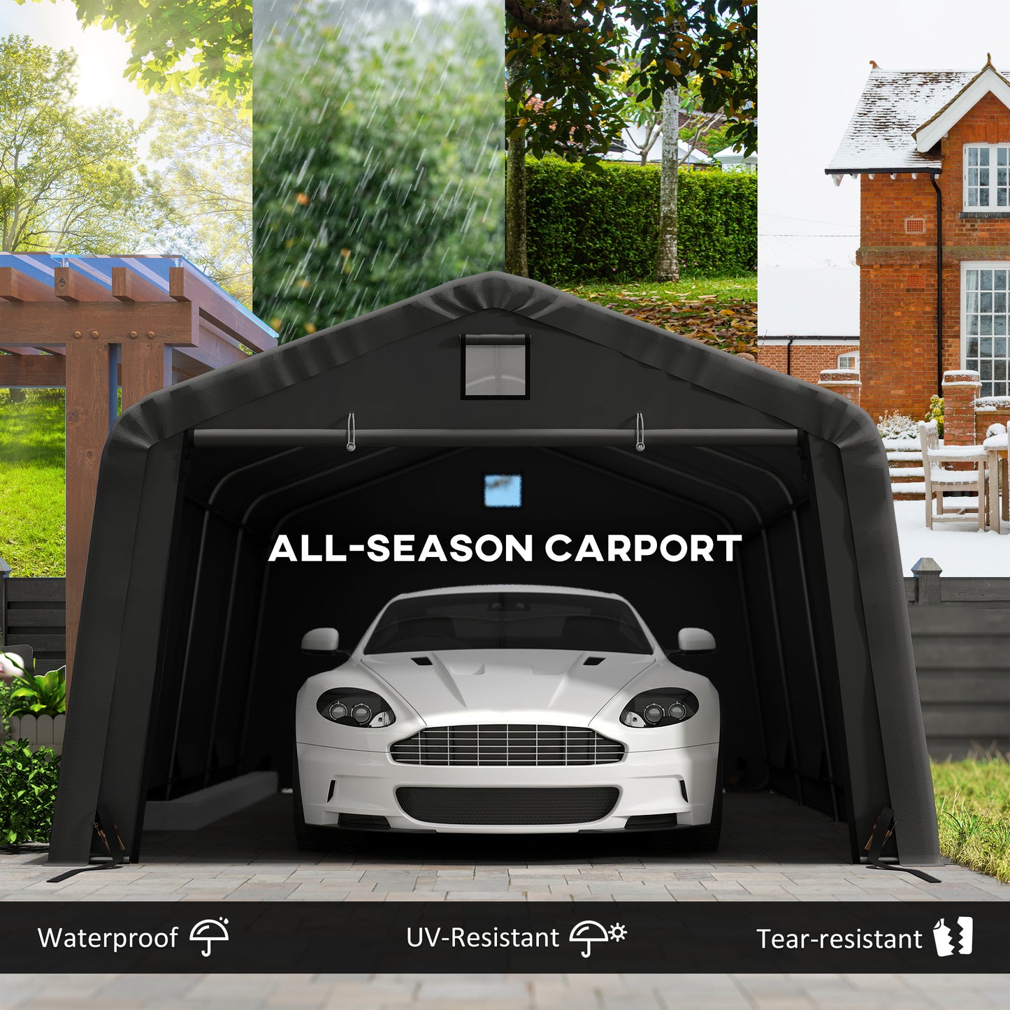 Portable Garage, Heavy Duty Carport Canopy with Ventilation Windows and Large Roll-up Door, Dark Grey