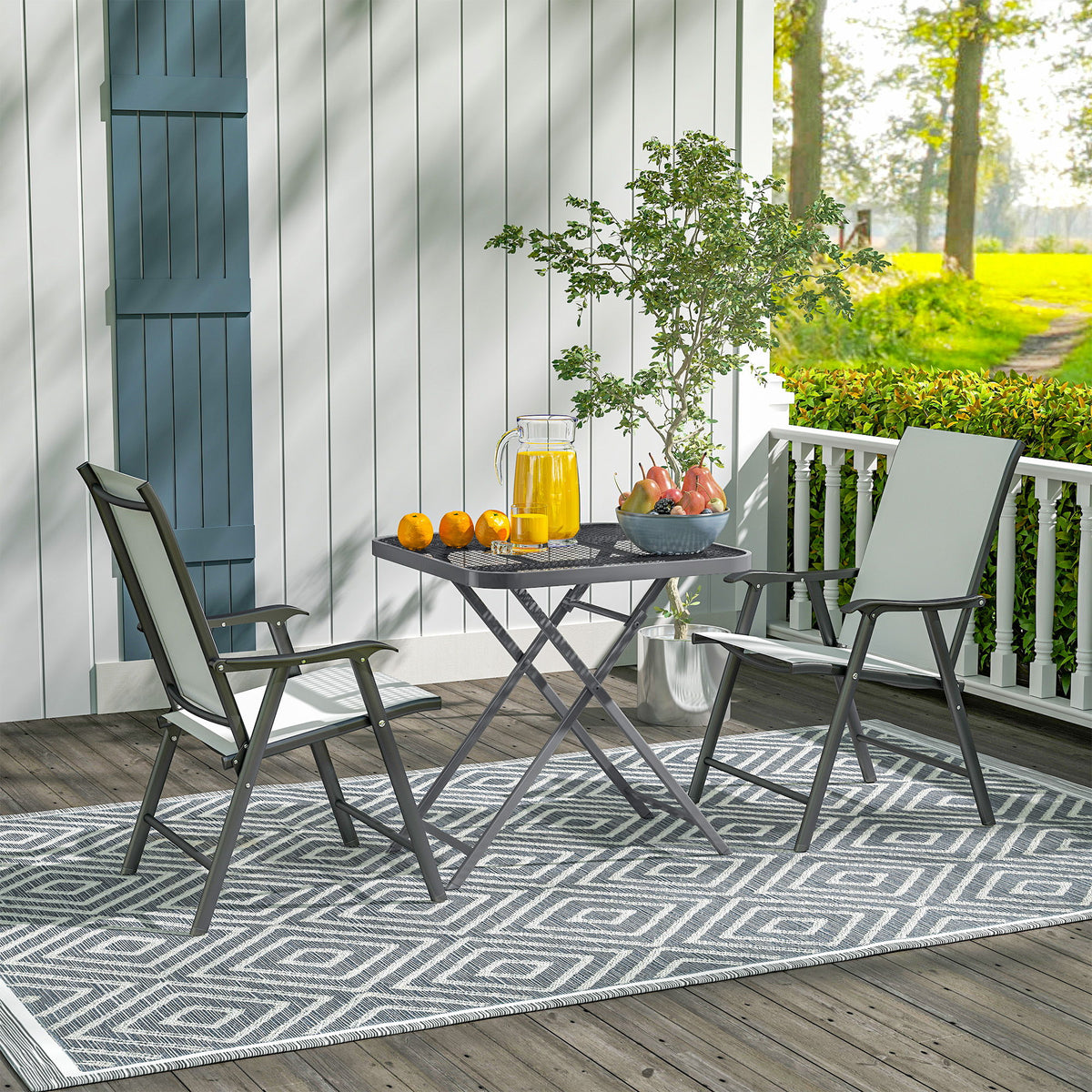 27.5" Square Outdoor Patio Table, Outdoor Folding Table with Grid Rattan-Like Top for Camping, Picnic, Light Grey