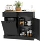 Hidden Garbage Bin Cabinet, Tilt Out Trash Cabinet w/ 2 Drawers, Freestanding Kitchen Island for Laundry, Black
