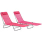 Set of 2 Folding Chaise Lounge Chairs, Outdoor Poolside Sun Tanning Chairs w/ Pillow, Reclining Backrest, Pink