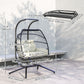 Double Wicker Egg Swing Chair with Stand, Foldable Hanging Egg Chair with UV Resistant Cushion, Headrest, Cream White