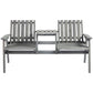 2-Seater Outdoor Bench with Middle Table, Wooden Garden Bench with Parasol Hole, Patio Loveseat for Yard, Porch, Grey