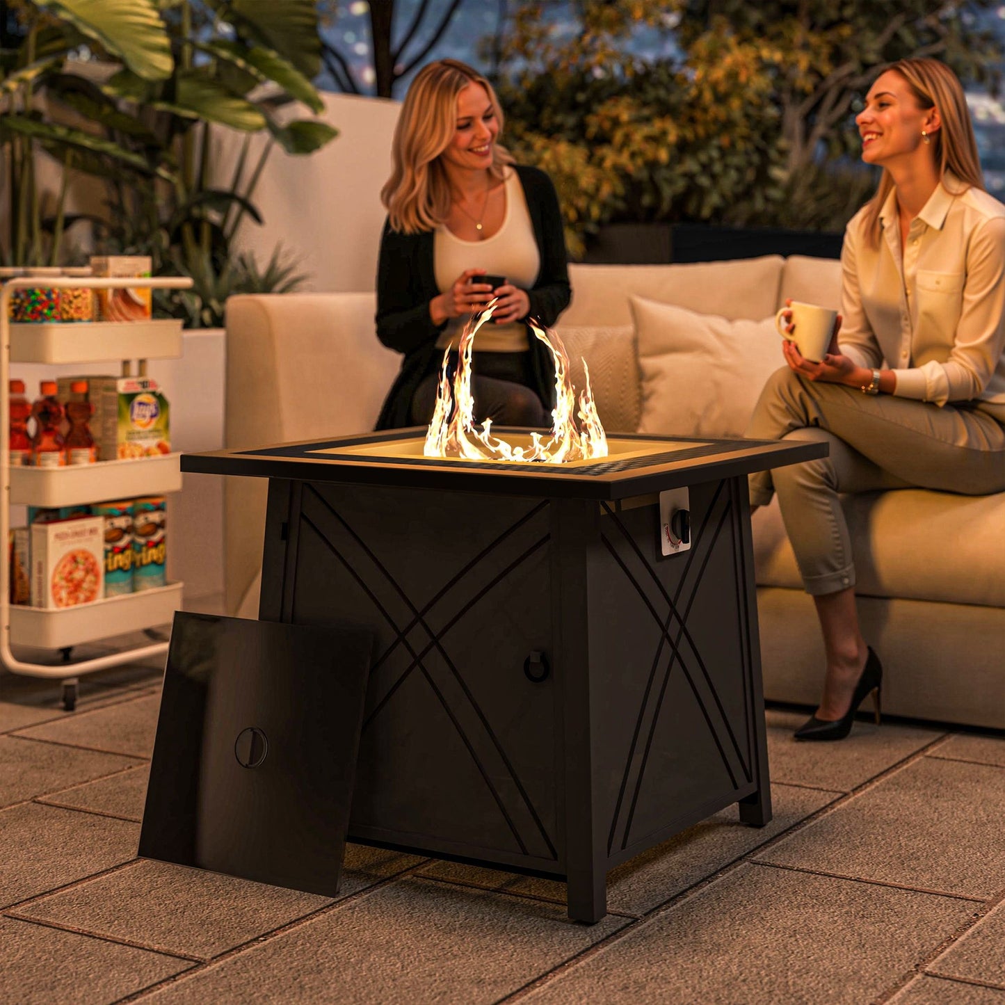 28" Propane Fire Pit Table 40,000 BTU Square Outdoor Gas Fire Table with Waterproof Cover, Adjustable Foot Pads