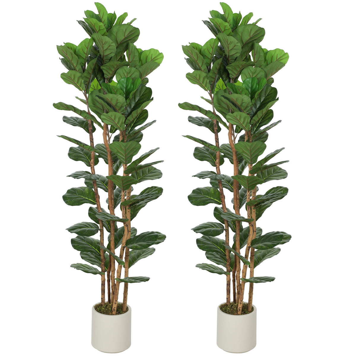6FT Artificial Fiddle Leaf Fig Tree Set of 2, Fake Potted Tree with Solid Wood Trunks for Indoor Decor, Green