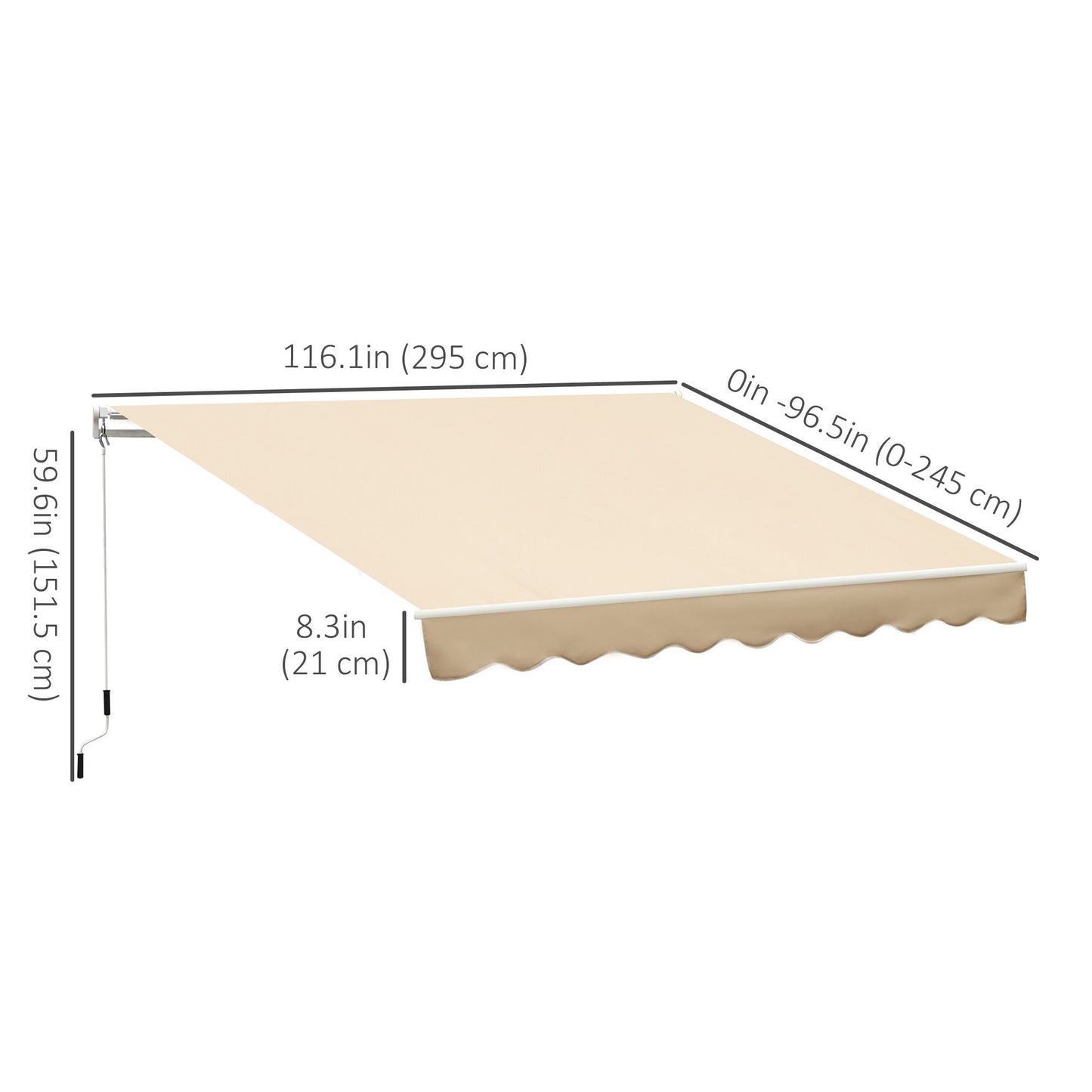 10' x 8' Manual Retractable Awning, Sun Shade Shelter Canopy, with Aluminum Frame and UV Protection for Patio Deck Yard Window Door, Beige