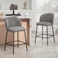 Set of 2 Counter Height Barstools, Upholstered Linen Bar Stools with Backrest, Footrest and Steel Legs, Dark Grey
