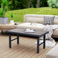 Outdoor Side Table with SPC Woodgrain Tabletop, Metal Patio Coffee Table for Outside Garden, Distressed Grey