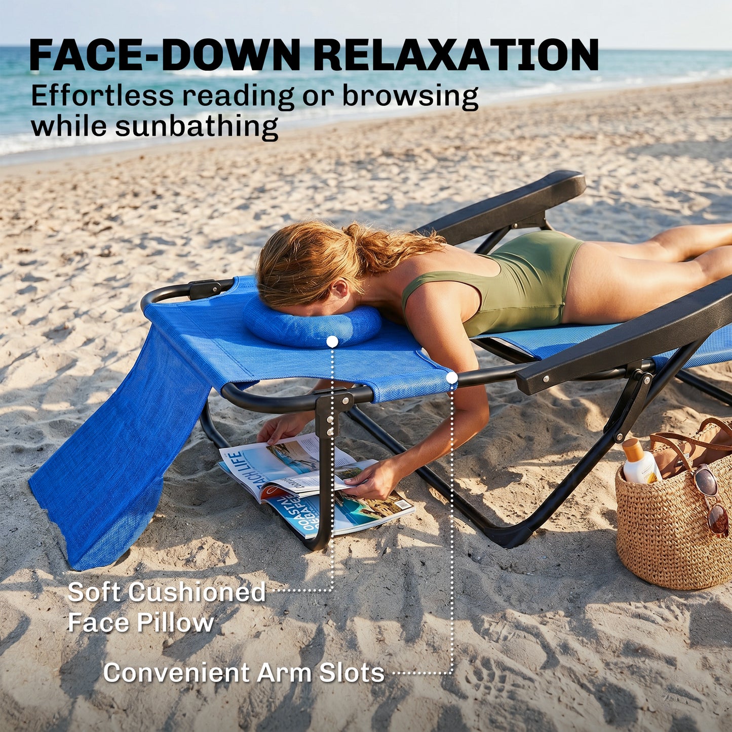 Folding Lounge Chair w/ Reclining Back, Cream White