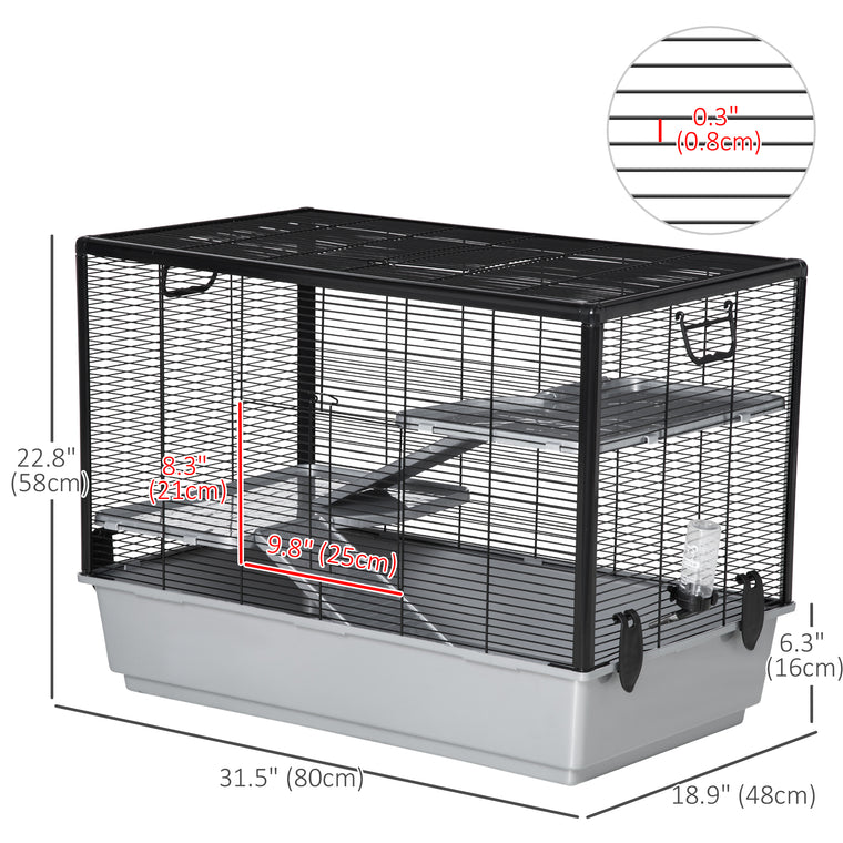 31.5" x 19" x 23" Grey 3-Tier Hamster & Guinea Pig Cage