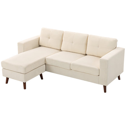 Sectional Sofa with Changeable Chaise Lounge, 3 Seat L-Shaped Small Space Sofa, Upholstered Couch for Small Space - Cream White