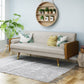 Mid-Century Modern Tufted Fabric Sofa with Rolled Accent Pillows, Daybed with Gold Tipped Rubberwood Legs, 72'' L x 30.5'' W x 32'' H, Beige