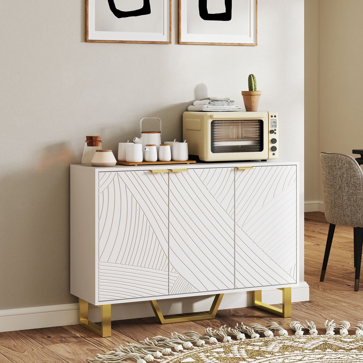 Sideboard Buffet Cabinet with Adjustable Shelves, Living Room Cabinet, TV Cabinet for 50 Inch TV, White