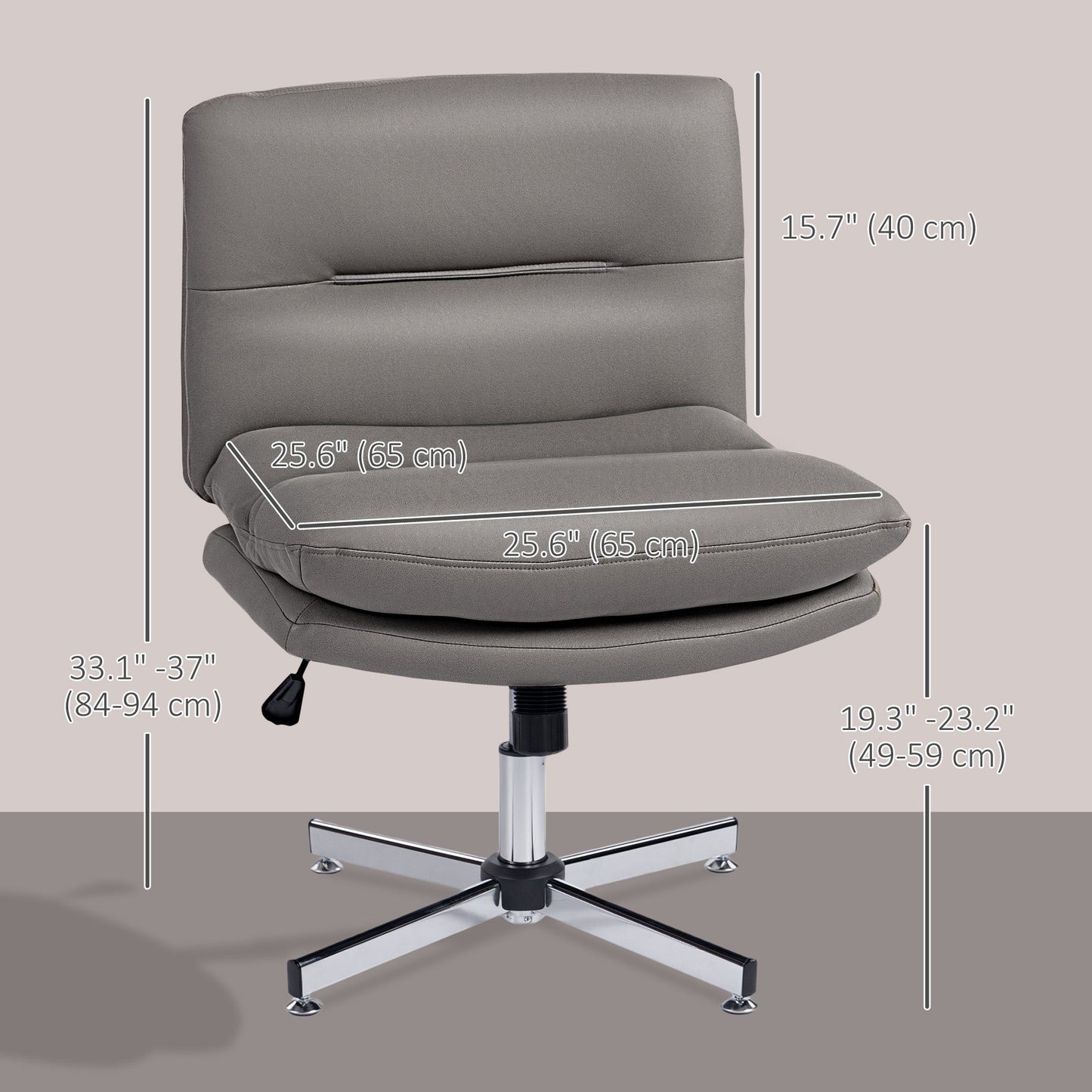 Armless Criss Cross Office Chair, Adjustable Height - Grey