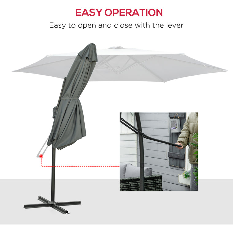10ft Dark Grey Cantilever Umbrella with Crank & Cross Base
