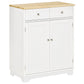Sideboard Buffet Cabinet with Storage, 27" Kitchen Cabinet with Adjustable Shelf, 2 Drawers and 2 Doors, Coffee Bar Cabinet with Rubberwood Tabletop, White