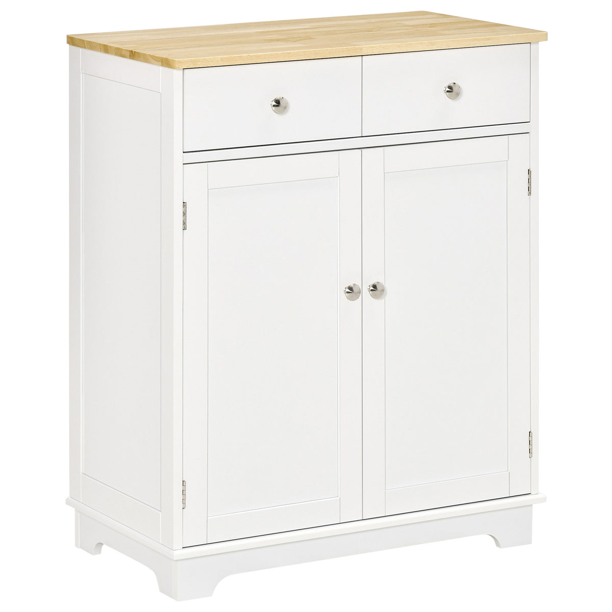 Sideboard Buffet Cabinet with Storage, 27" Kitchen Cabinet with Adjustable Shelf, 2 Drawers and 2 Doors, Coffee Bar Cabinet with Rubberwood Tabletop, White