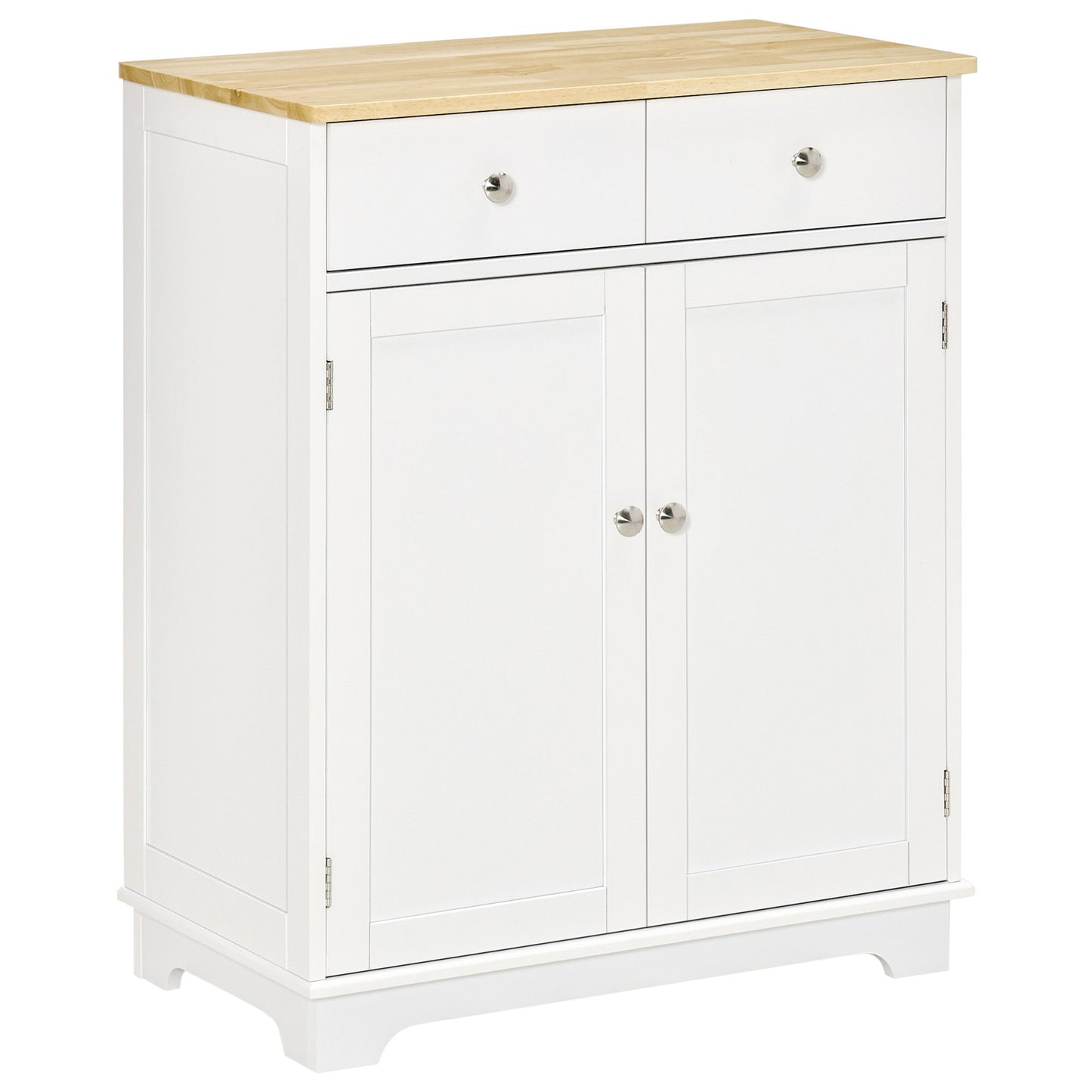 Sideboard Buffet Cabinet with Storage, 27" Kitchen Cabinet with Adjustable Shelf, 2 Drawers and 2 Doors, Coffee Bar Cabinet with Rubberwood Tabletop, White