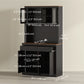 71" Pantry Cabinet with Hutch & Glass Doors - Black
