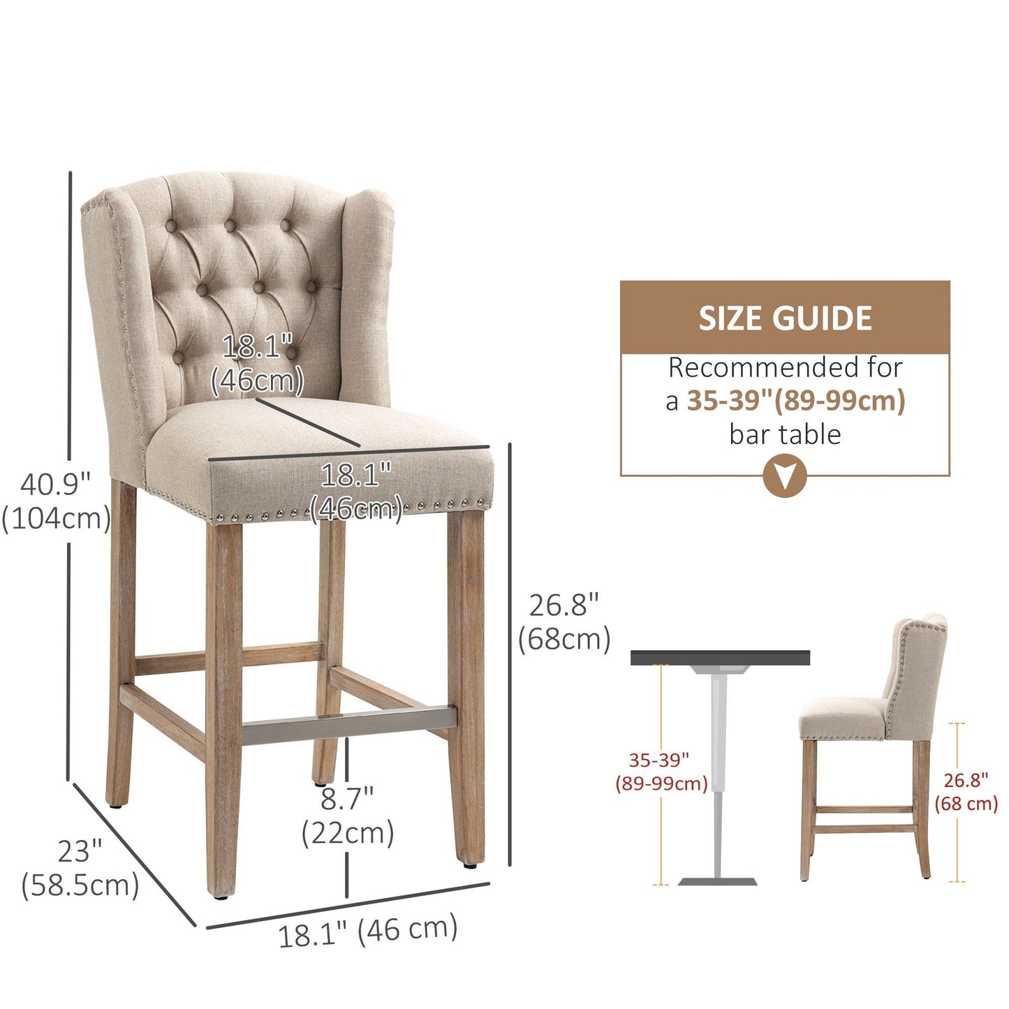 Counter-Height Nailhead Bar Stools Set of 2 - Beige