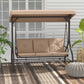 Convertible Patio Swing Bed with Canopy and Cushions, 3 Seater Porch Swing for Outdoor, Backyard, Garden, Khaki
