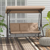 Convertible Patio Swing Bed with Canopy and Cushions, 3 Seater Porch Swing for Outdoor, Backyard, Garden, Khaki