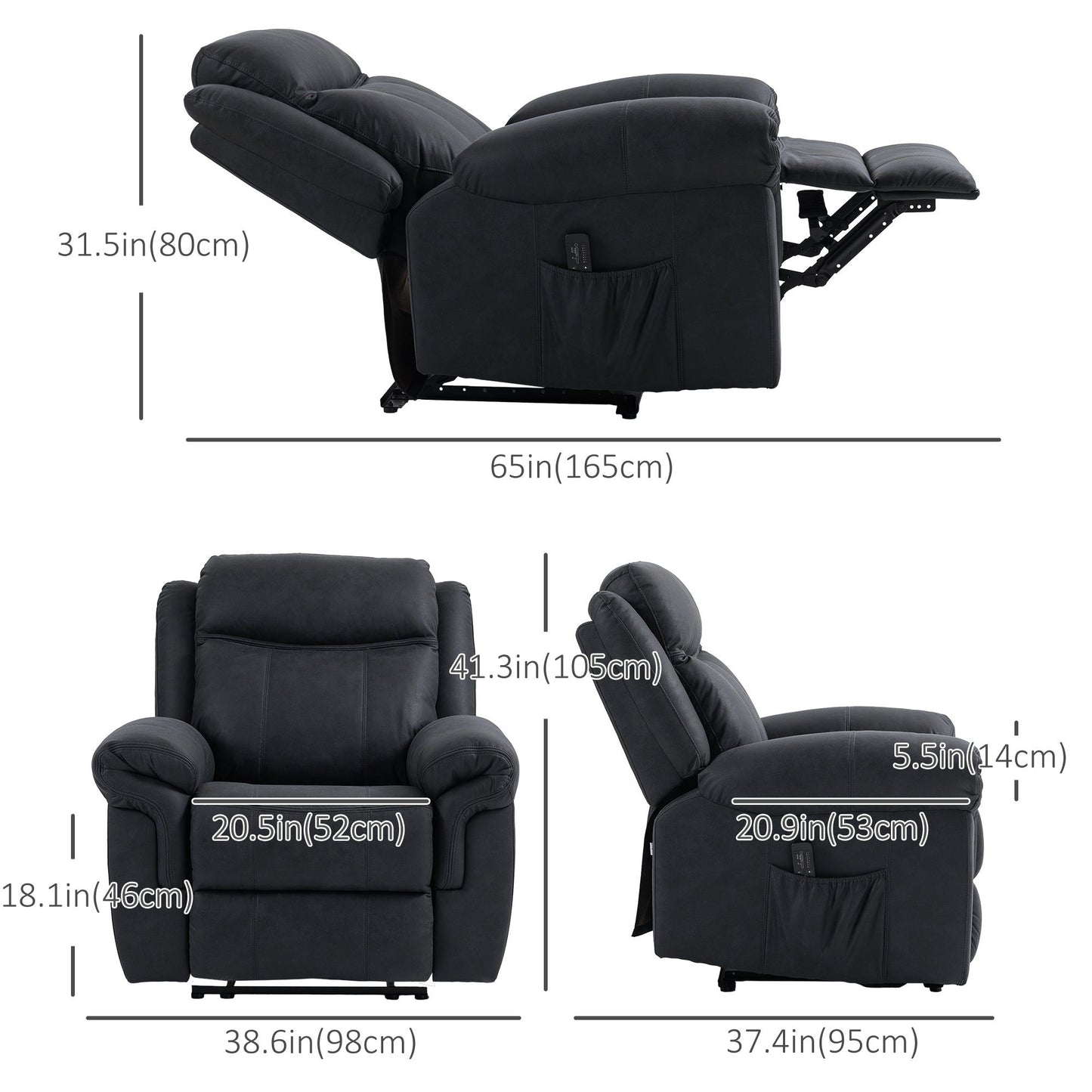 Microfiber Manual Recliner with Massage - Black