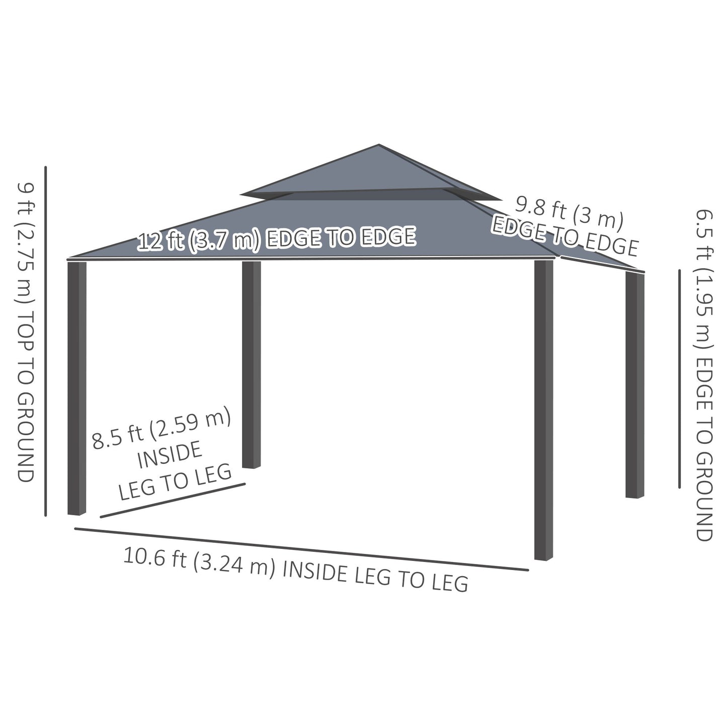 10' x 12' Double Roof Patio Gazebo Canopy, Outdoor Gazebo Shelter with Netting & Curtains, for Garden, Lawn and Deck
