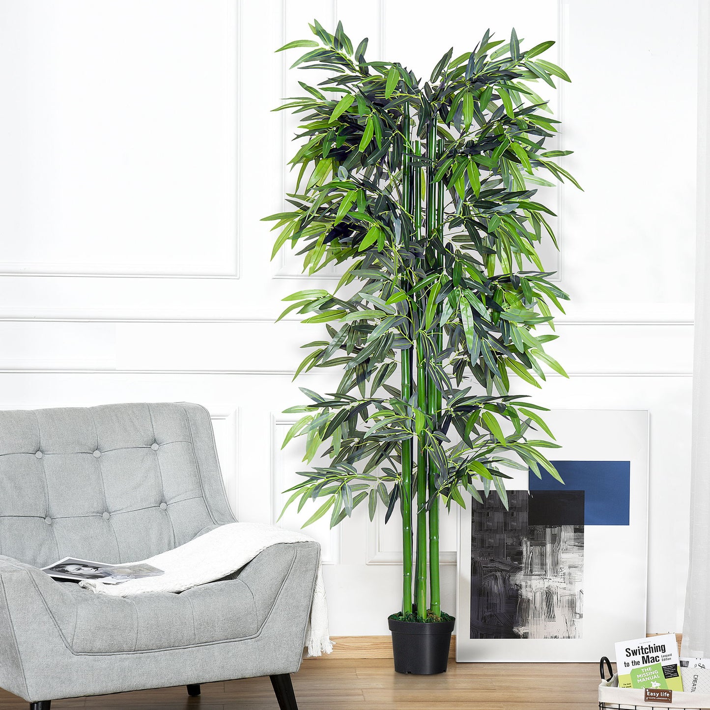 6FT Artificial Bamboo Tree Fake Decorative Plant with Nursery Pot for Indoor Décor