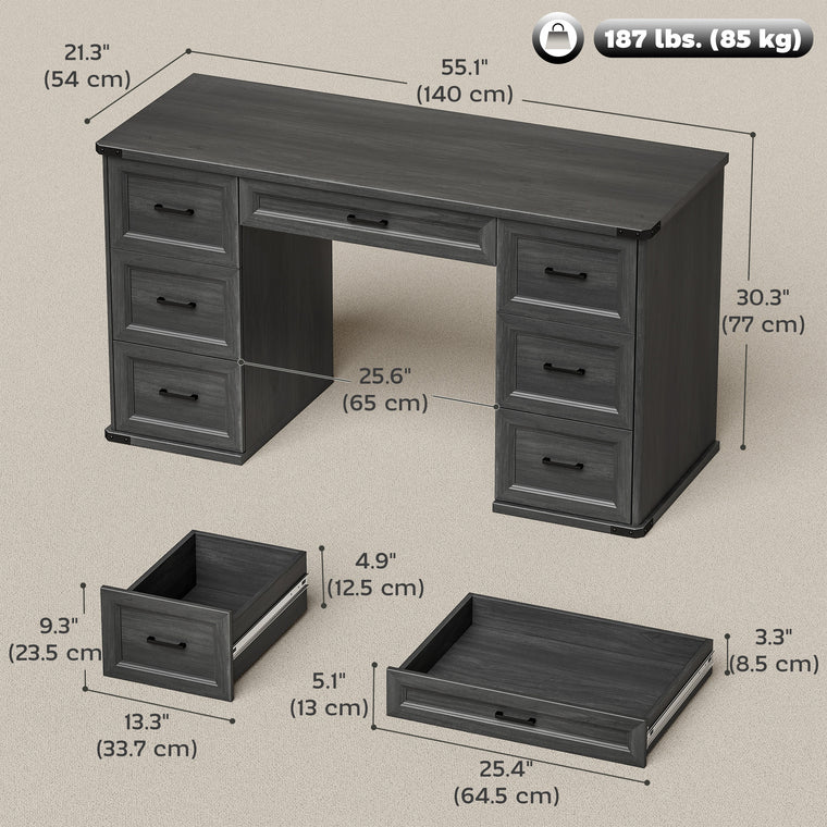 55" Executive Computer Desk with 7 Drawers