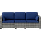 3-Seater Outdoor Sofa with Cushions, PE Rattan Conversation Patio Couch with Pillows for Garden, Poolside, Dark Blue