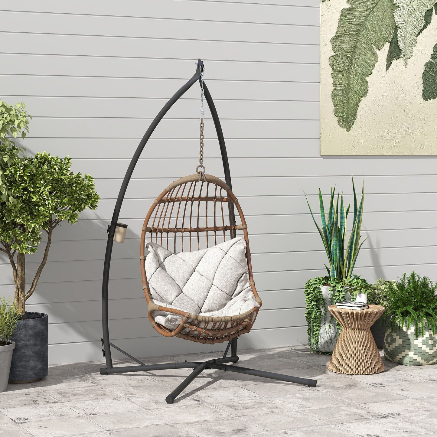 Hammock Chair Stand, Heavy Duty Steel Hanging Chair Stand for Swing Chair, Egg Chair Stand with Cup Holder, Black