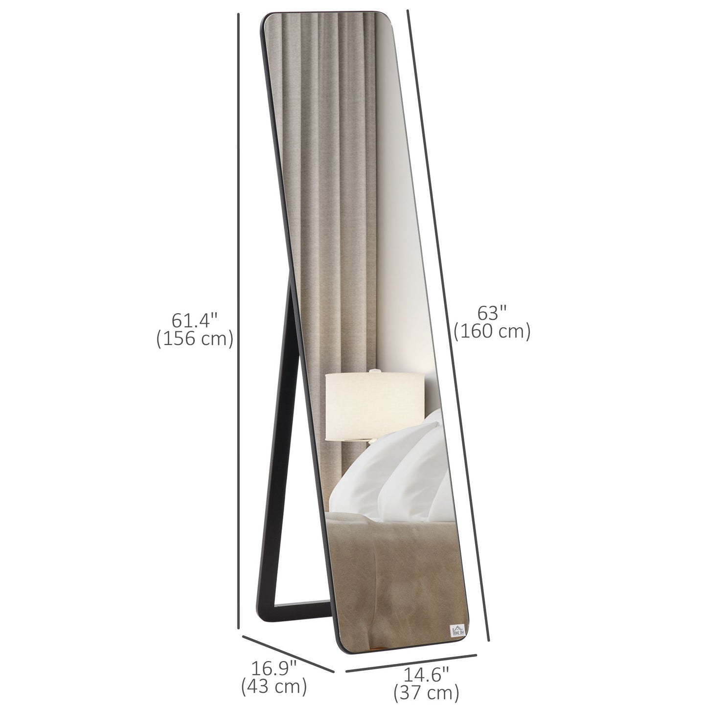 Full Length Mirror for Bedroom, Free Standing Dressing Mirror, Wall Mirror with Wood Frame, 15" x 61", Black
