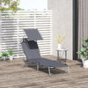 Outdoor Lounge Chair, Adjustable Folding Chaise Lounge, Tanning Chair with Sun Shade for Beach, Camping, Hiking, Backyard, Grey