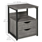 Industrial Nightstand with 2 Drawers and Shelf - Grey