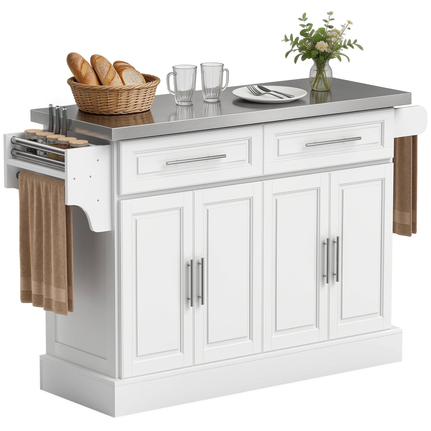 Rolling Kitchen Island with Stainless Steel Top