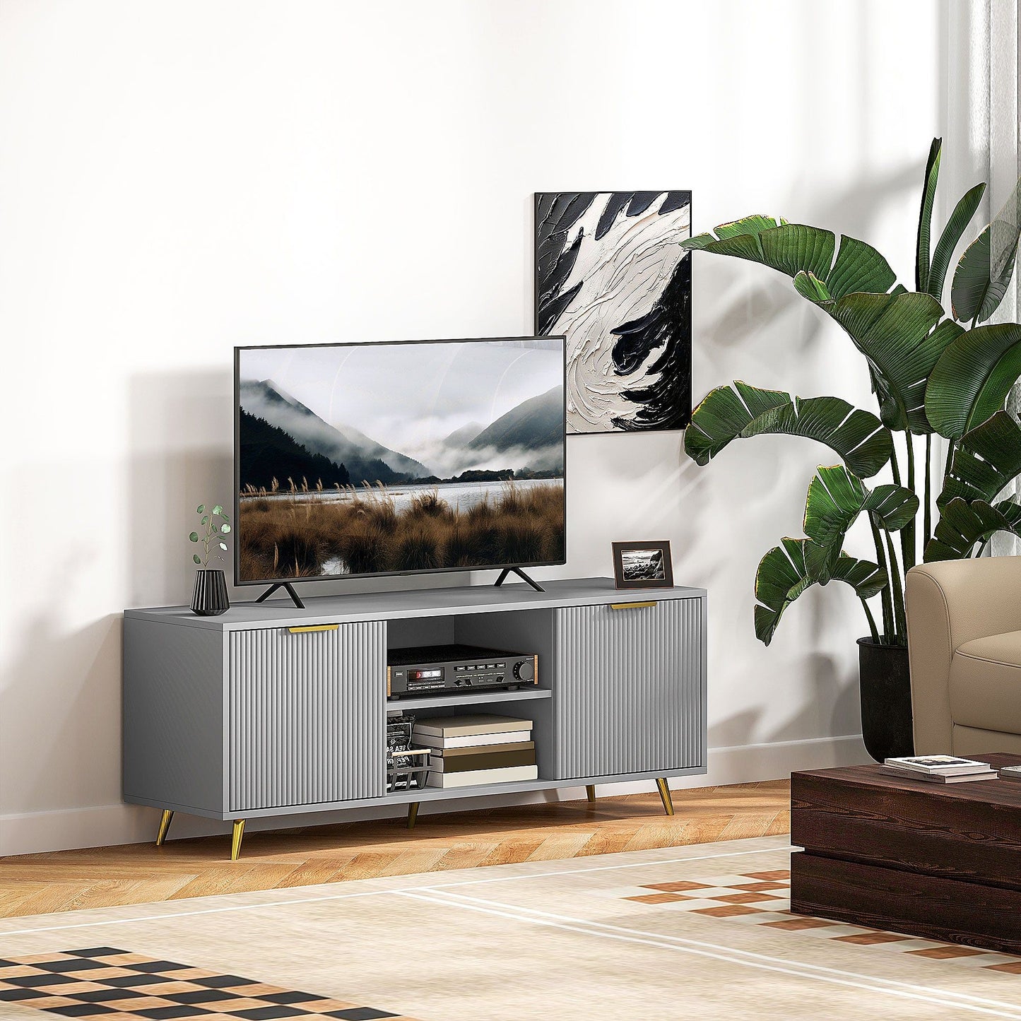 TV Stand for 55" TV with Storage - Grey