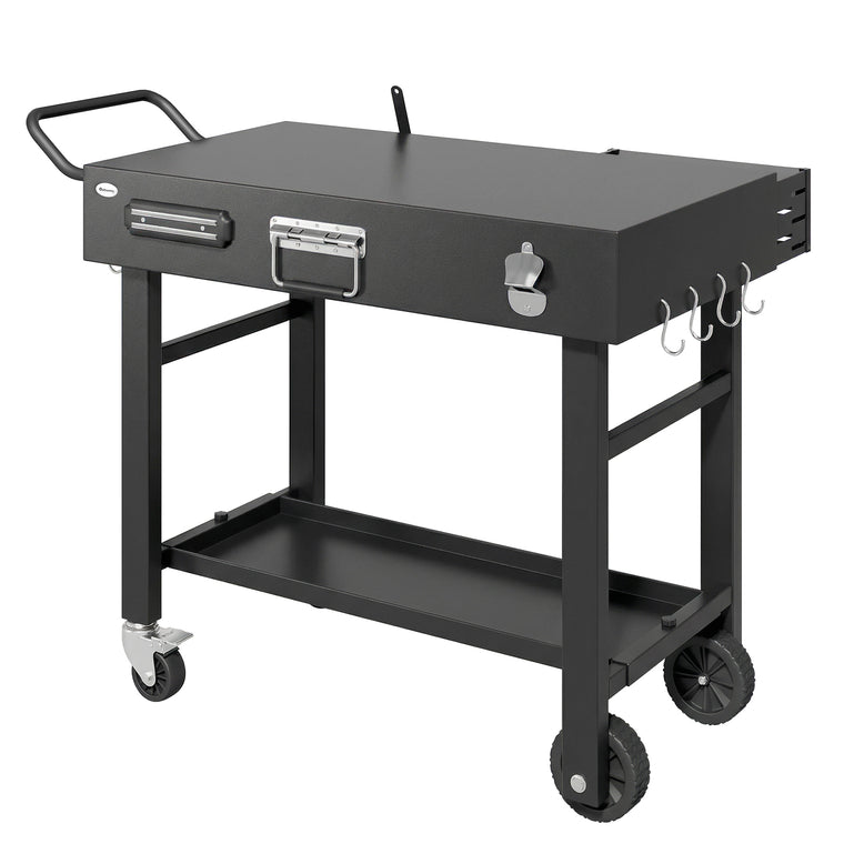 Black Folding Grill Cart with Knife Holder & Spice Rack