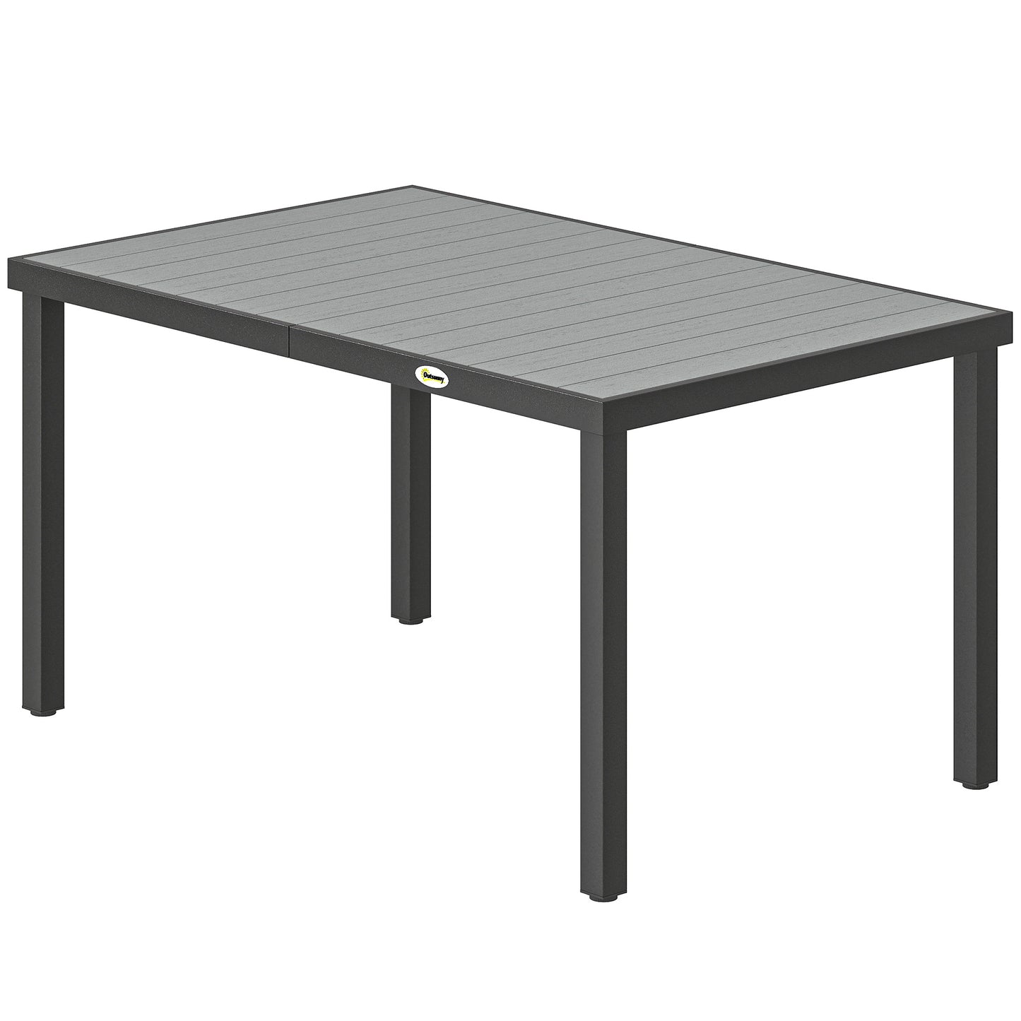 Rectangular Patio Table for 6, Outdoor Dining Table with Wood-Plastic Composite Top and Steel Frame for Garden, Grey