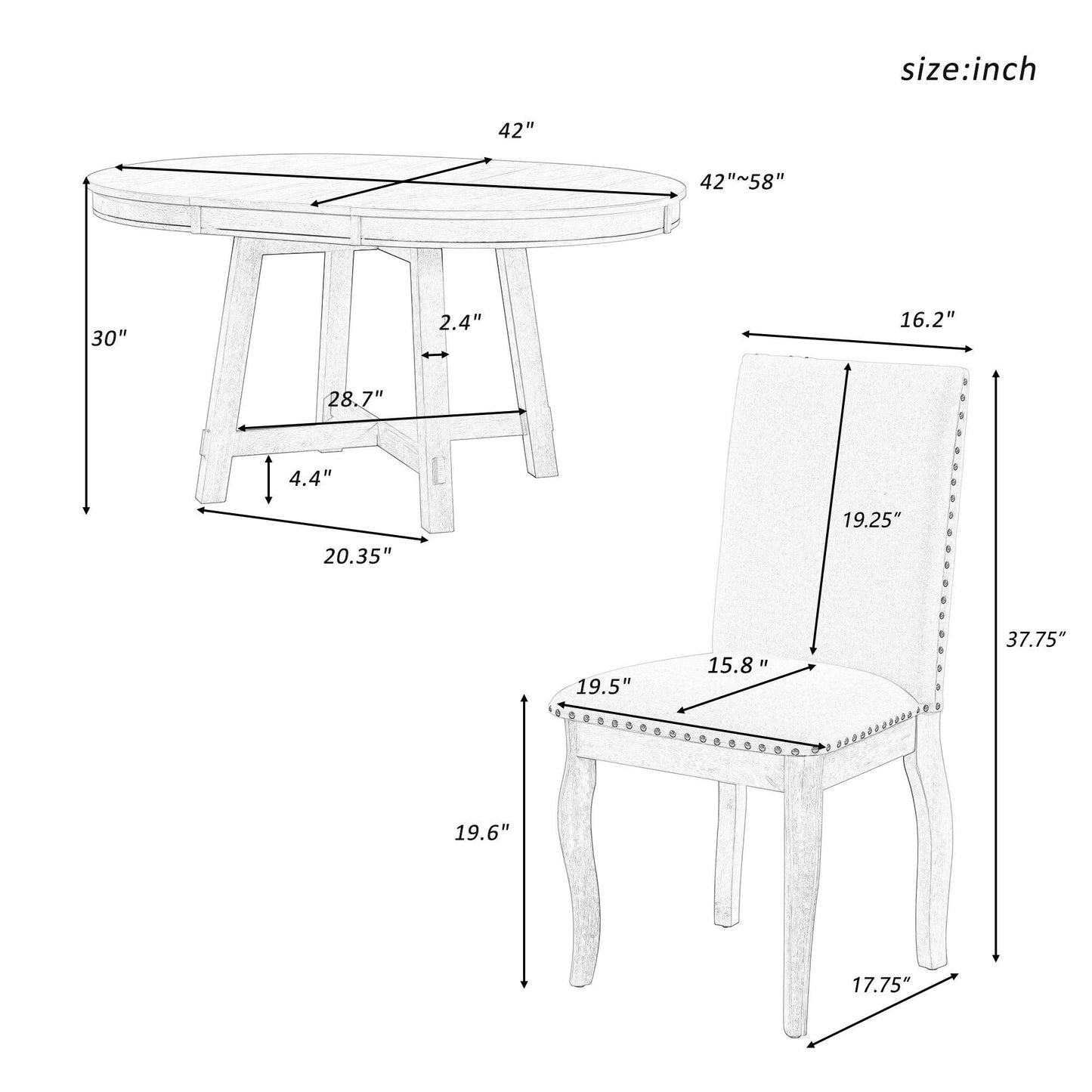 Farmhouse Dining Set with Upholstered High-Back Chairs, Sturdy Side Chair Set for Living Room, 58" L x 42" W x 30" H, Beige+Off White+Walnut