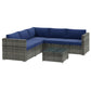 4-Piece Outdoor Rattan Wicker Conversation Furniture Set, Includes Corner Sofa, Loveseat, Coffee Table and Cushions, Modern Patio Sectional for Backyard, Navy Blue