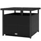 21.75" Outdoor Rattan Wicker Patio Coffee Table with Umbrella Hole, Patio Side Table with Slatted Metal Top, Black