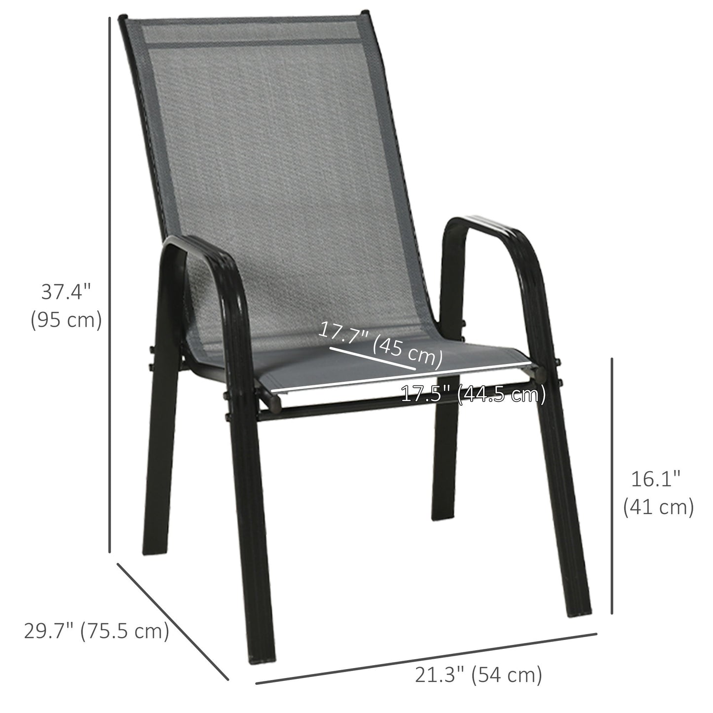 Set of 4 Outdoor Dining Chairs, Heavy Duty Stackable Patio Dining Set with Armrests for Balcony Garden, Dark Grey