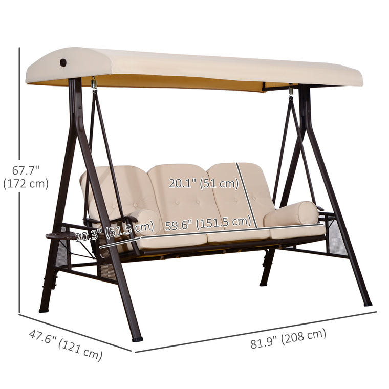 Beige 3-Seater Heavy Duty Swing Chair with Canopy